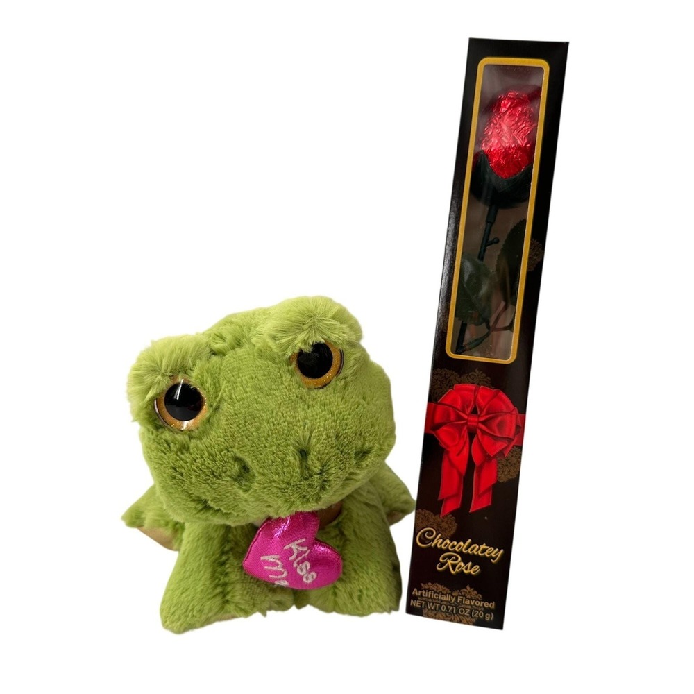 Aurora Eco-Friendly Green Frog Plush & Chocolate Rose Gift Set Valentines Day